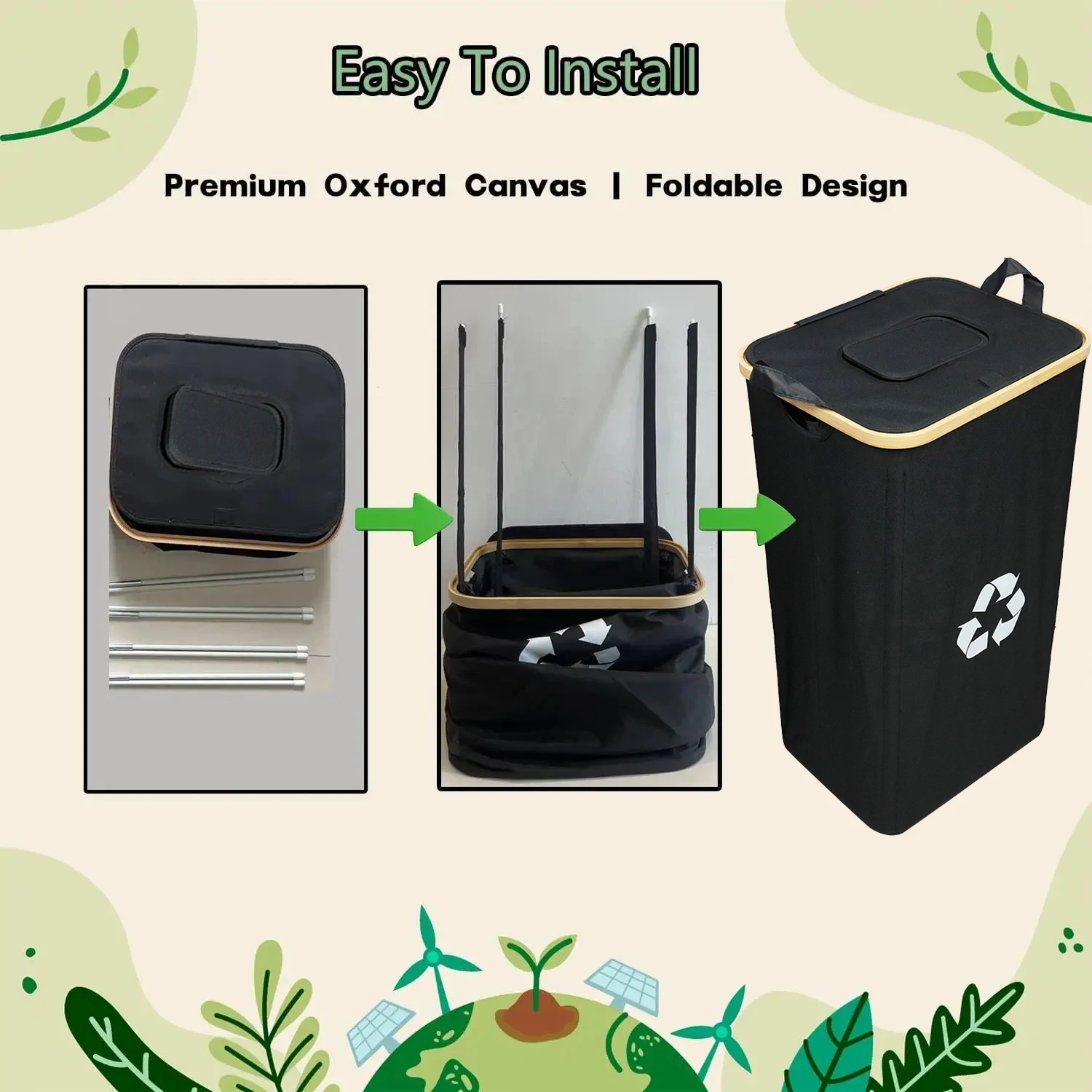 Foldable And Portable Durable Large Bottle Storage Basket Indoor Home Recycling Bins With Lid For Kitchen