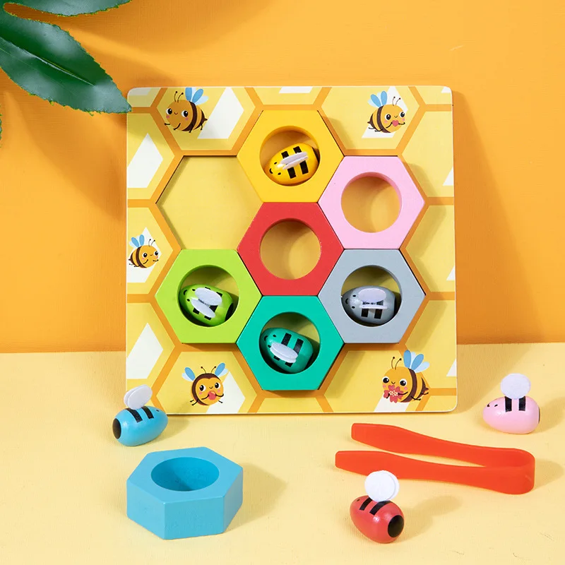 2023 New products Wooden beehive animal matching games Early childhood Puzzle educational Toys for kids Catch toys CPC CE