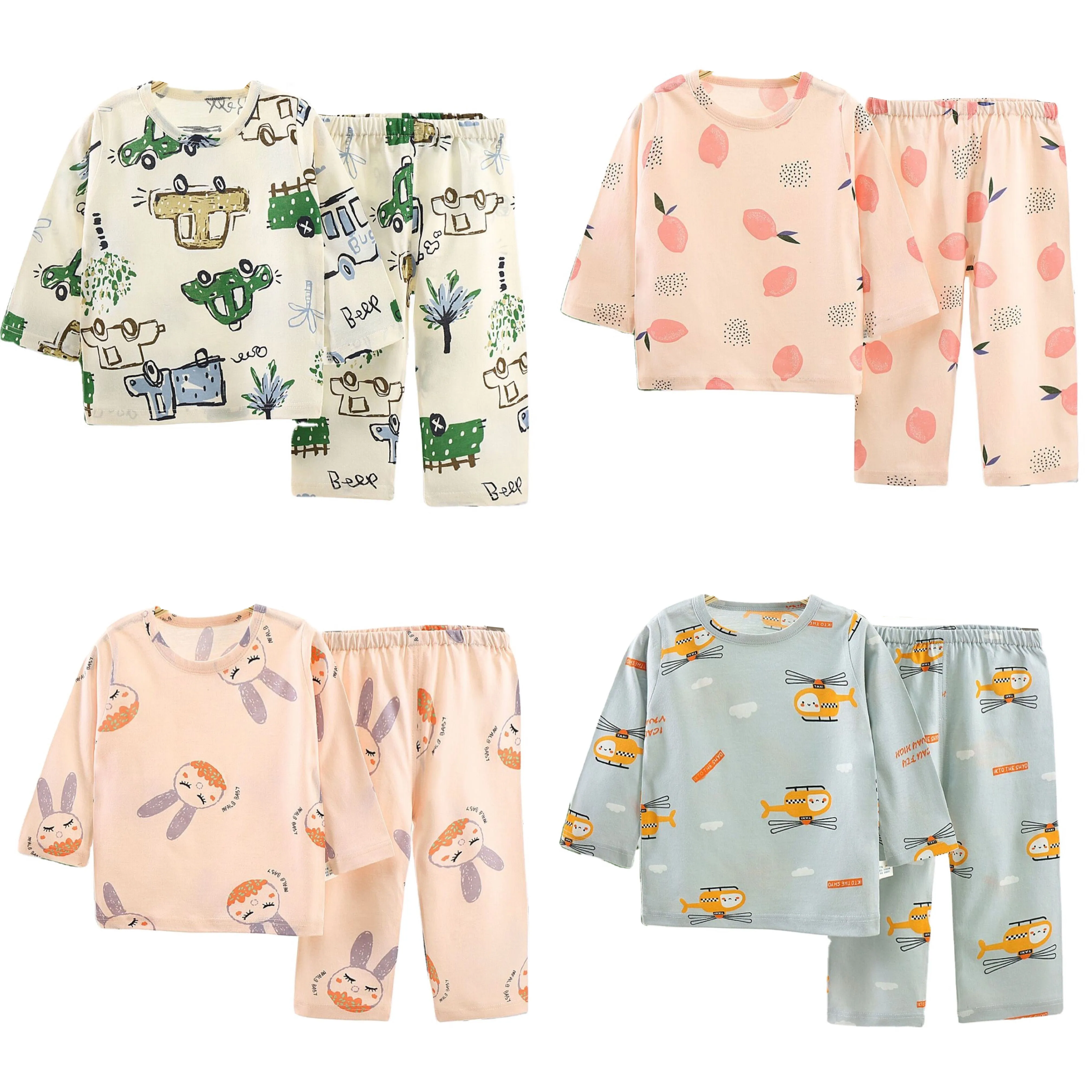 Hot Sale 100% combed cotton soft hand feel fabric Children Pajamas girls sleepwear set with soft animal print spring and autumn