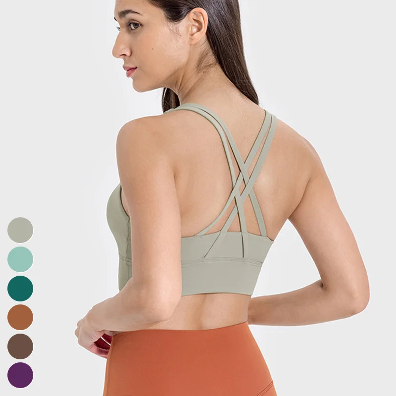 Sexy Breathable Sports Bra High Impact Shockproof Sportswear Crossover Back Workout Bras Fitness Yoga Top Sports Bra For Women