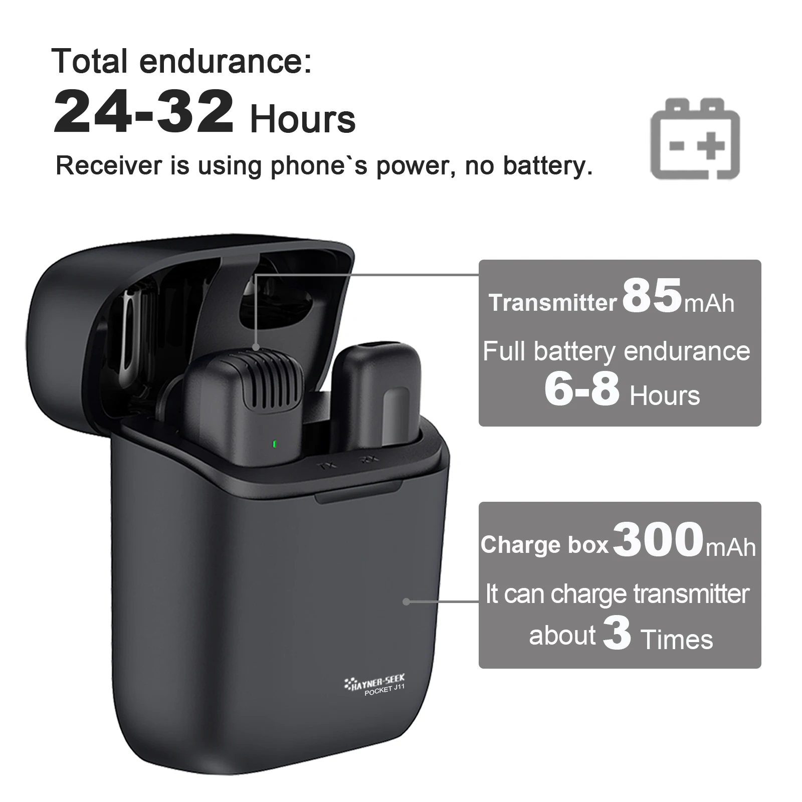 Hayner-Seek  Wireless Lavalier Microphone Plug & Play Noise Reduction Wireless Lapel Mic for iPhone, Charge Box, 60m (197 Feet)