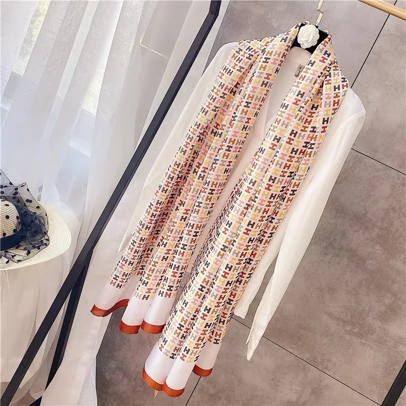 2022 Wholesale Custom Design New Silk Satin Scarf Headscarf Ladies Simulation Silk Scarf Luxury Designer Brand  Silk Scarf