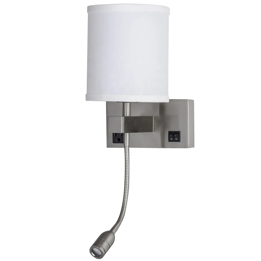UL Listed Bedside Wall Lamp With Swing Arm Reading Light For Hotel W20361