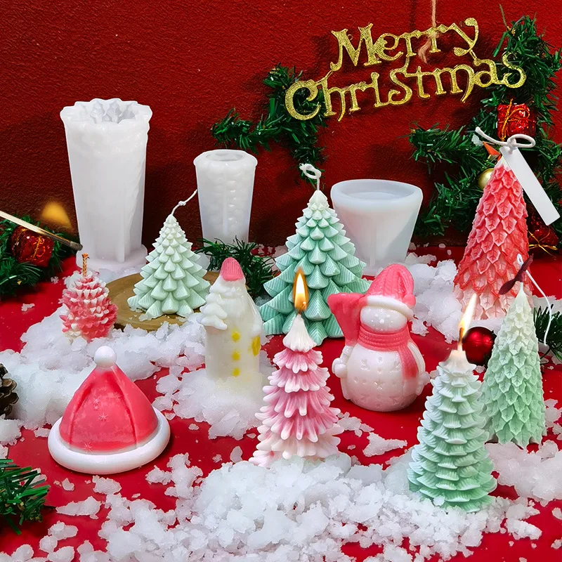 Hot Sell Holiday Gift PineCones 3D Christmas Epoxy Santa Soap Concrete Candle Resin Candle Mold Christmas Trees Silicone Molds