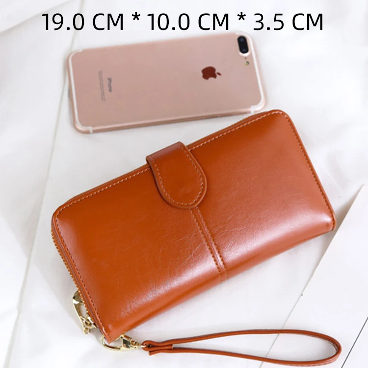PAXDUN Vintage Portable Multi-card Position Money Bag Purse Oil Wax Leather Retro Long Wallet