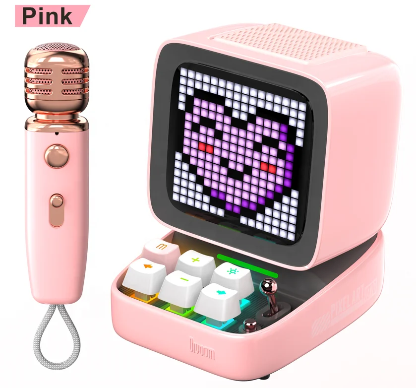 Ditoo-Mic Pixel Art Portable Bluetooth Speaker for PC with Wireless Karaoke Microphone, Bluetooth 5.0, Retro Design
