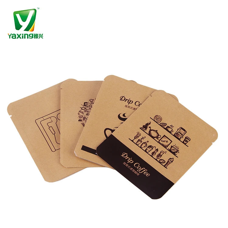 
Customized Three Side Seal Aluminum Foil Paper Mylar Drip Coffee Packaging Sachet Bag with Tear Notch 