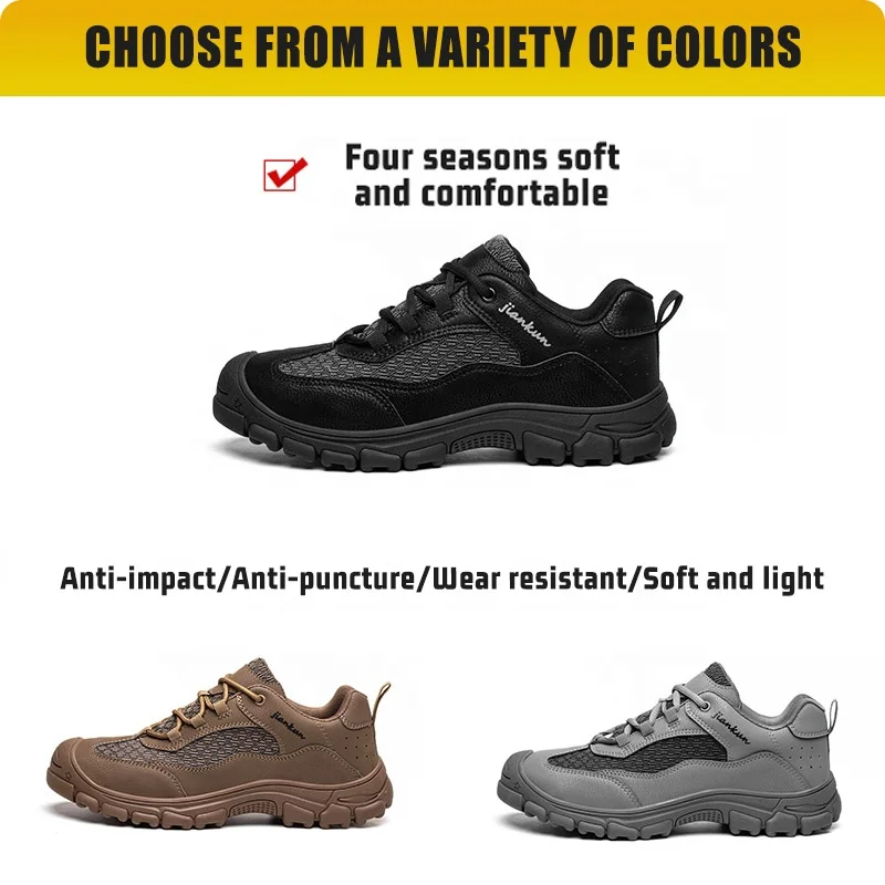 JIANKUN Comfortable Safety shoes Wear-Resistant Microfiber Leather Steel Toe industrial Safety Shoes for men
