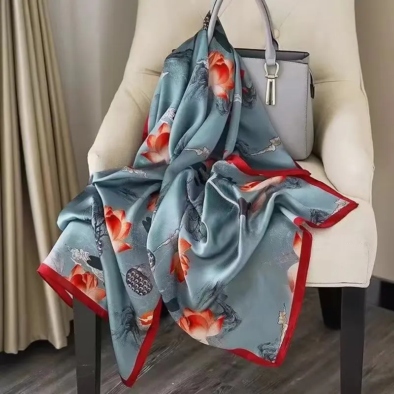 Wholesale Twill Silk Neck Scarf Women Hijab High Quality Printed Scarves Shawls Fashion Foulard Handkerchief Square Scarf