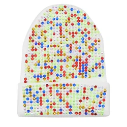 Punk Styles Winter Acrylic Knitted Hat Unisex Fashion Full Rhinestone Warm Beanie Hat
