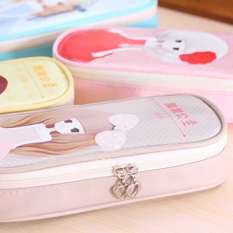Princess printed pen bag large capacity  PU pencil case new school supplies wholesale