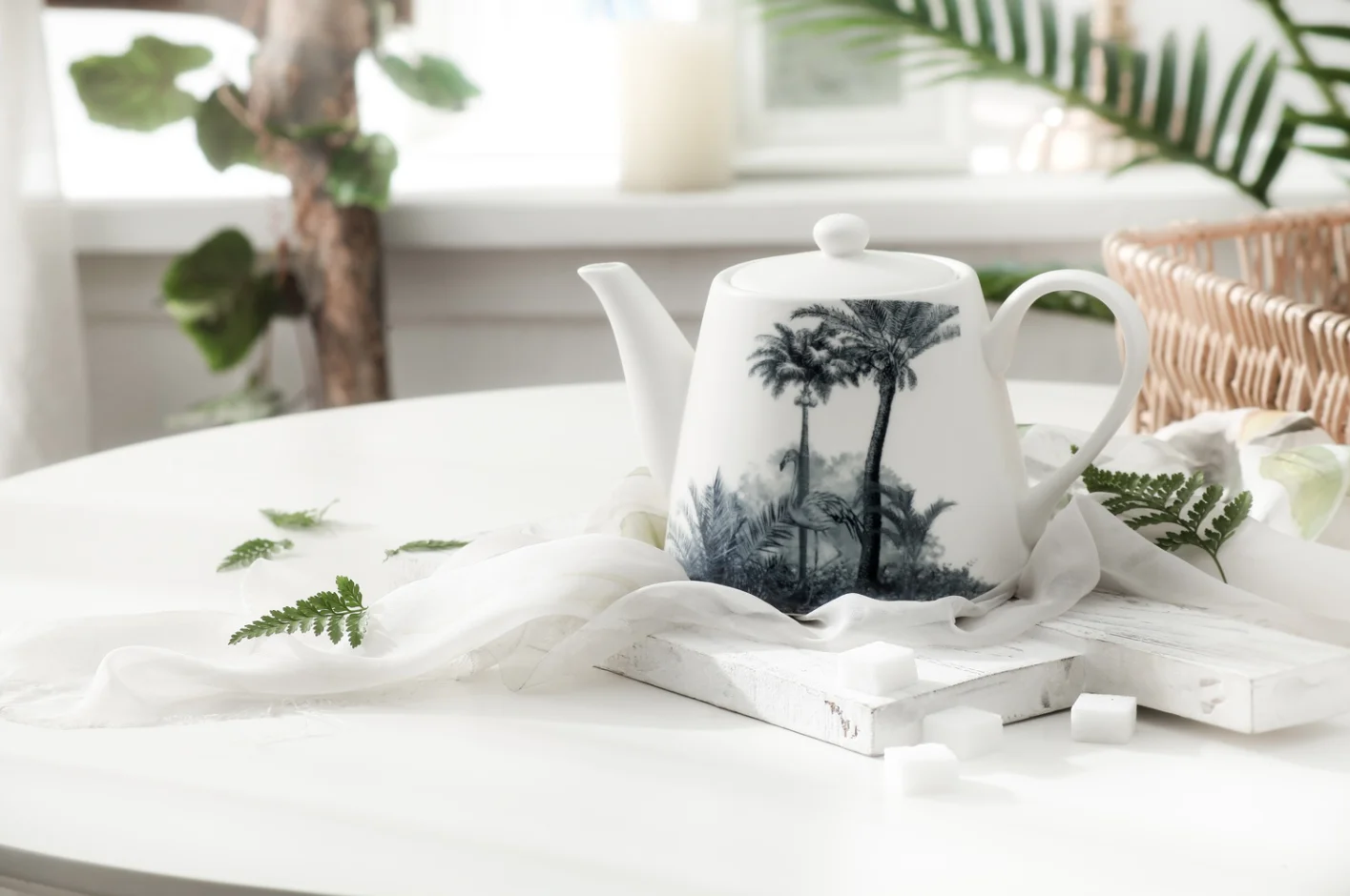 Hot sale Chinese style Porcelain tree pattern matt coffee tea set ceramic tea pot coffee cup saucer