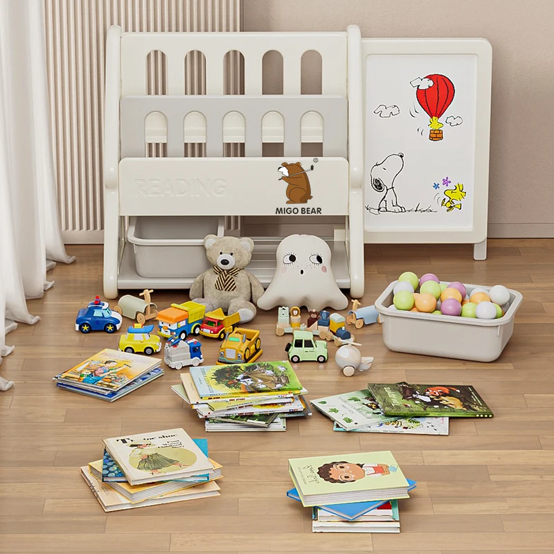 MIGO BEAR Kids Drawing 3in1 Multifunctional Children Draw Board Magnetic Baby Writing Board Home Bookshelf Storage Rack