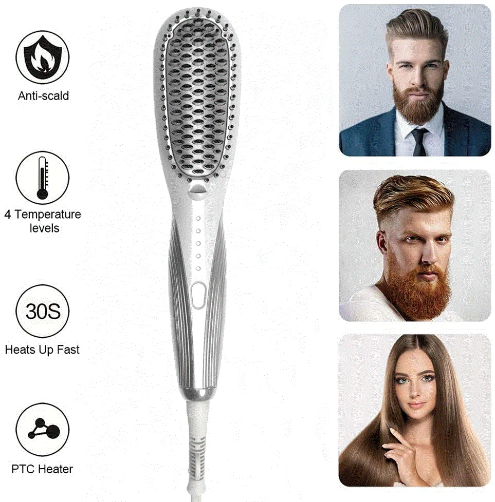 professional Ionic heating  hair straightener gold brush hair iron 2 in 1 beard straightener  brush for salon