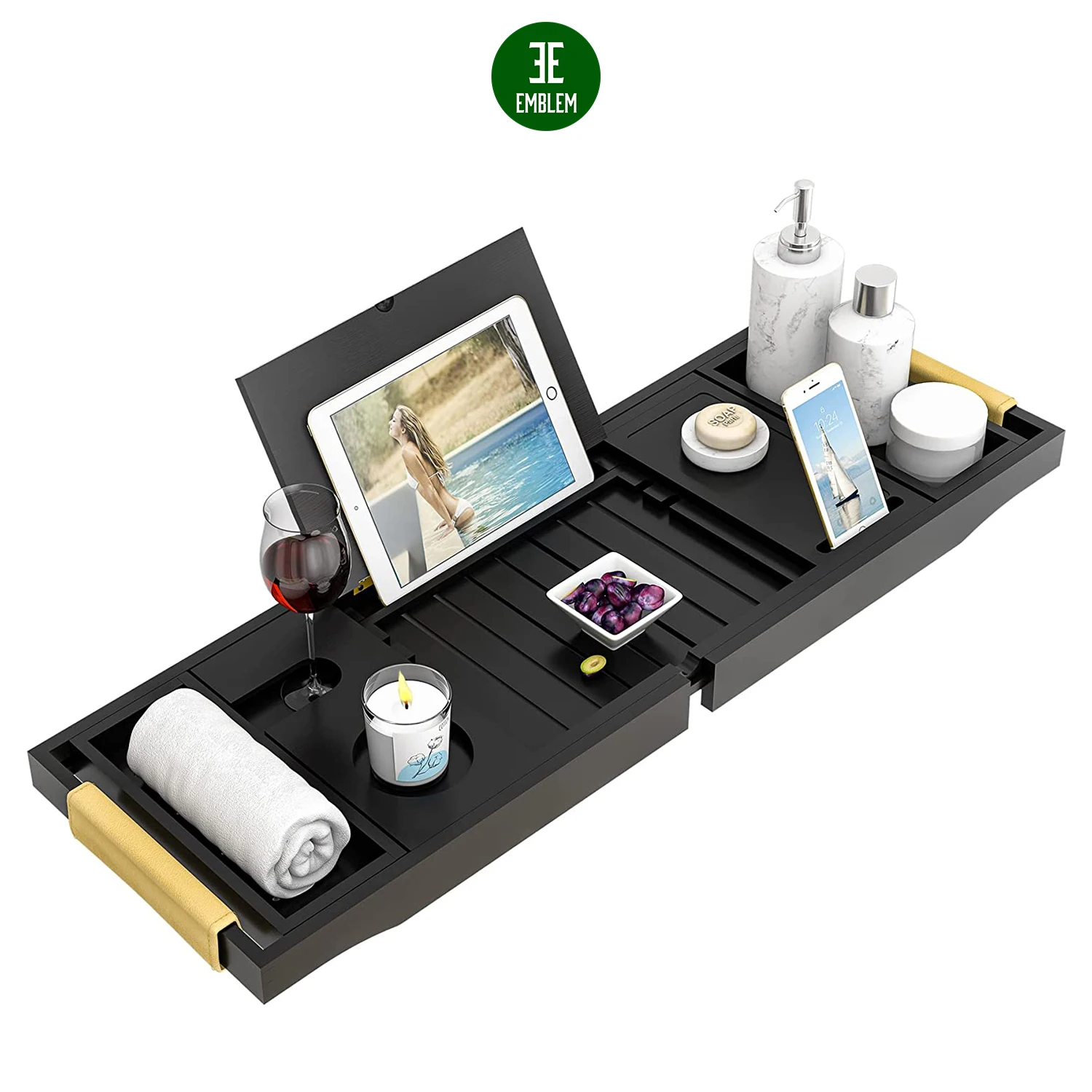 Bathtub Tray Bath Caddy Trays for Tub - Expandable Board and Book Stand Bamboo Bathtub Caddy Trays