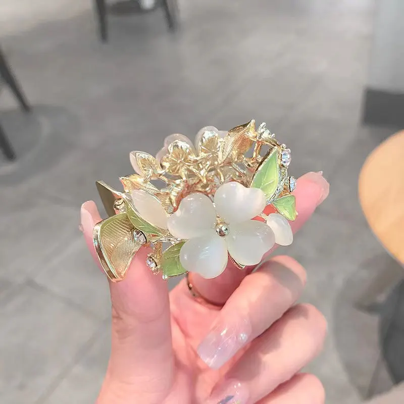 wholesale trendy colorful various flower crown glass jade sparkling gleaming Hair claw clamp hairpin shark clip women ladies