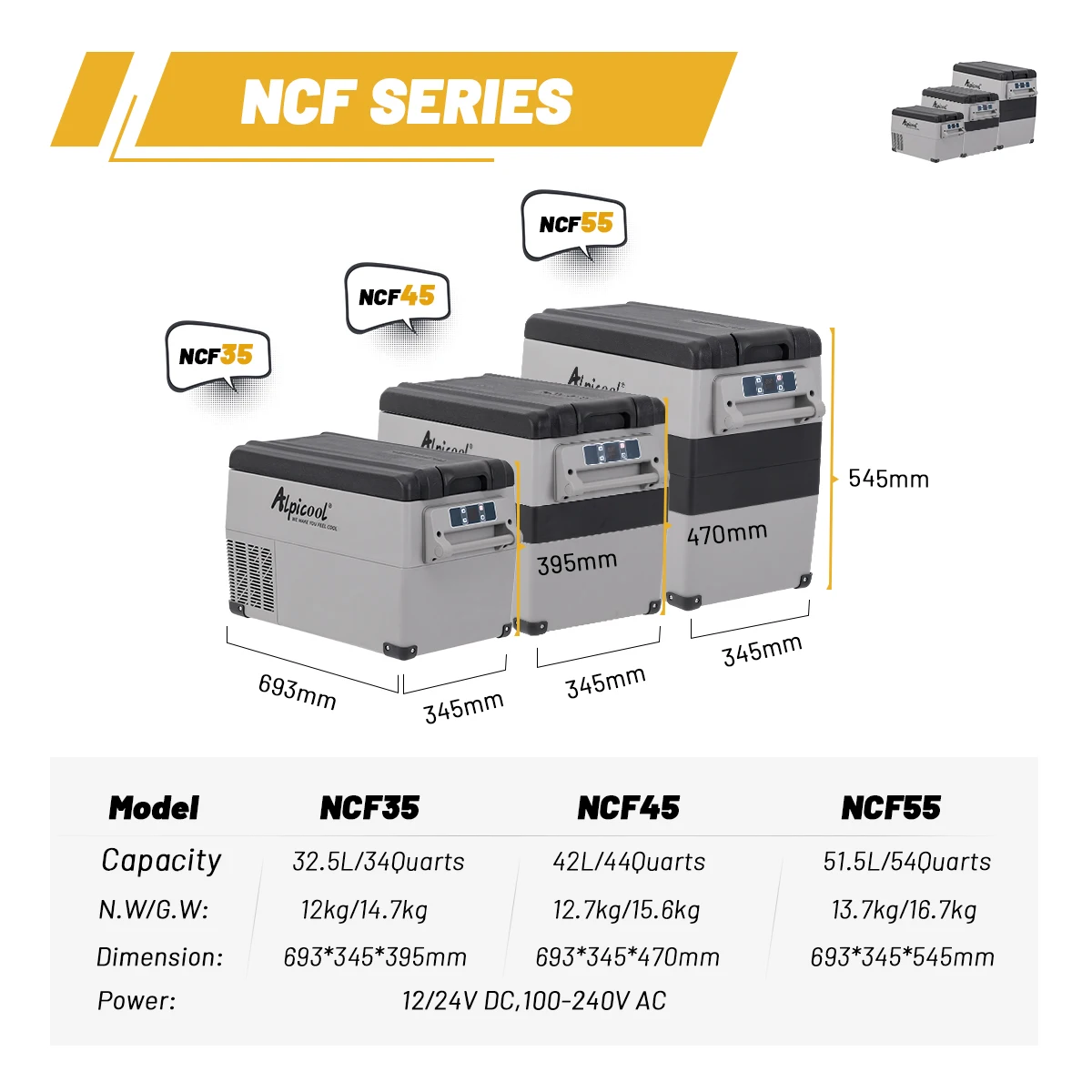 Alpicool NCF35 AC to DC adaptor included Portable Fridges Compressor cooling car fridges mini cooler 12v 24v car home dual use