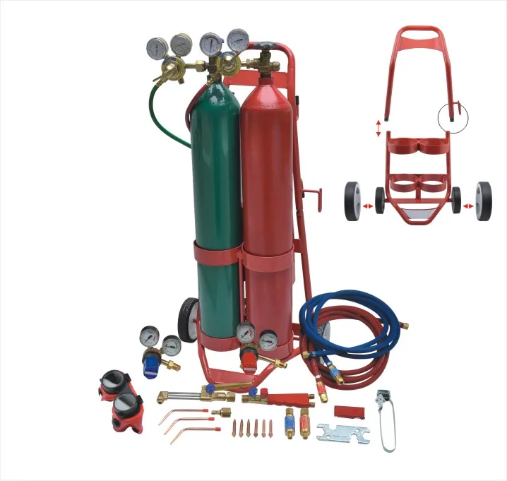Uweld Heavy Duty Welding and Cutting Kit Full Brass Material Gas Regulators Gas Cylinder With cart