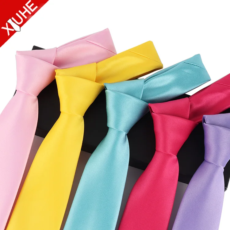 New Design 7.5cm Neck Tie Multicoloured Yellow Polyester Ties Custom Solid Color Mens Necktie