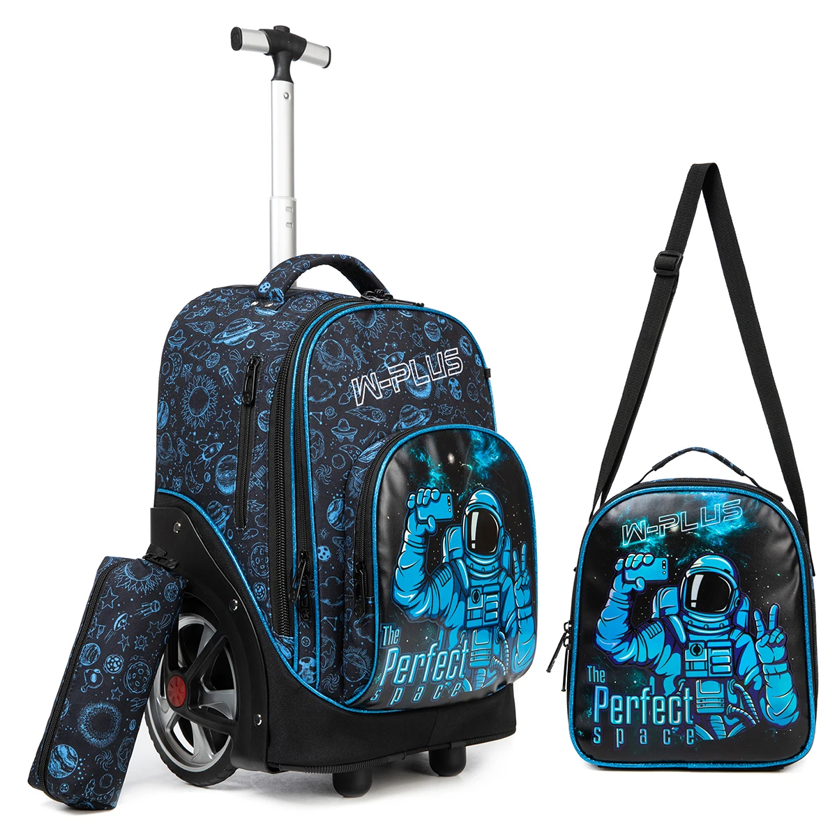 Jasminestar Trolley School Bag Big Wheel Set New Design 3 In 1 Cartoon Trolley School Backpack Bag Set With Wheels