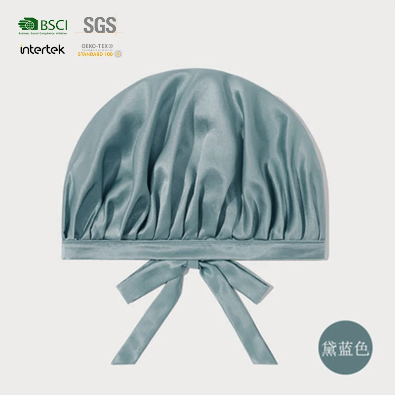 19mm New Fashion Ladies Double Layered Reusable Shower Caps Elastic Solid Satin 100% Silk Luxury Sleep Cap