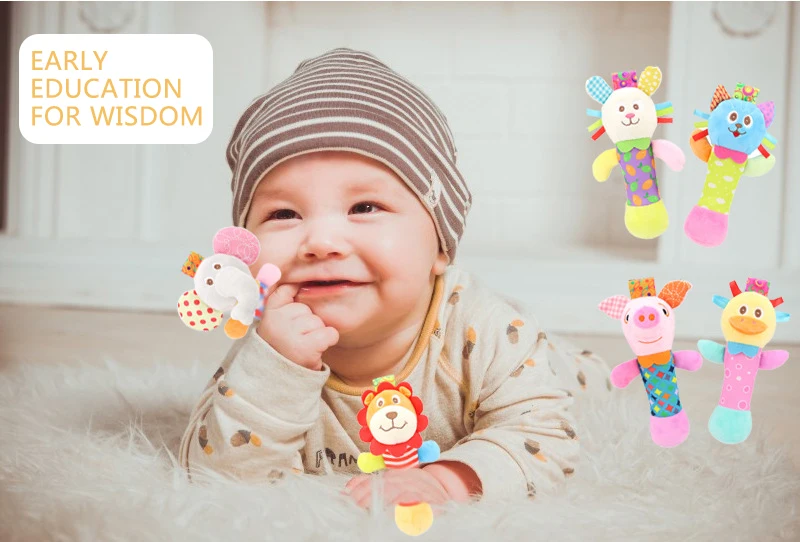 Newborn baby hand stick multifunctional cartoon animal hand holding stick with Bell BB stick E004