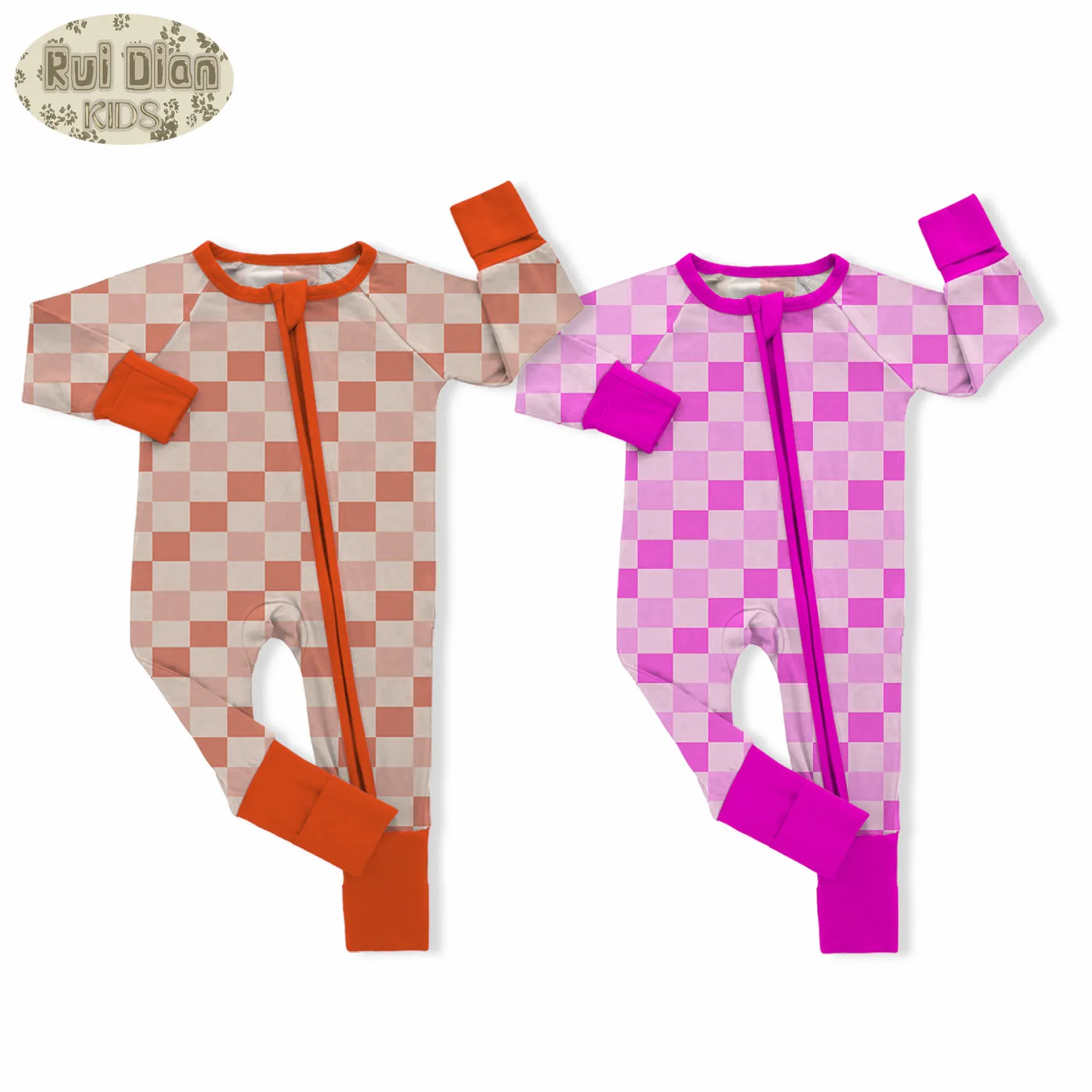 Ruidian Kids Custom Printed Bamboo Rayon Spandex Zipper Pajamas Pumpkin pattern Baby Toddler Onesies Rompers Sleepwear Clothes