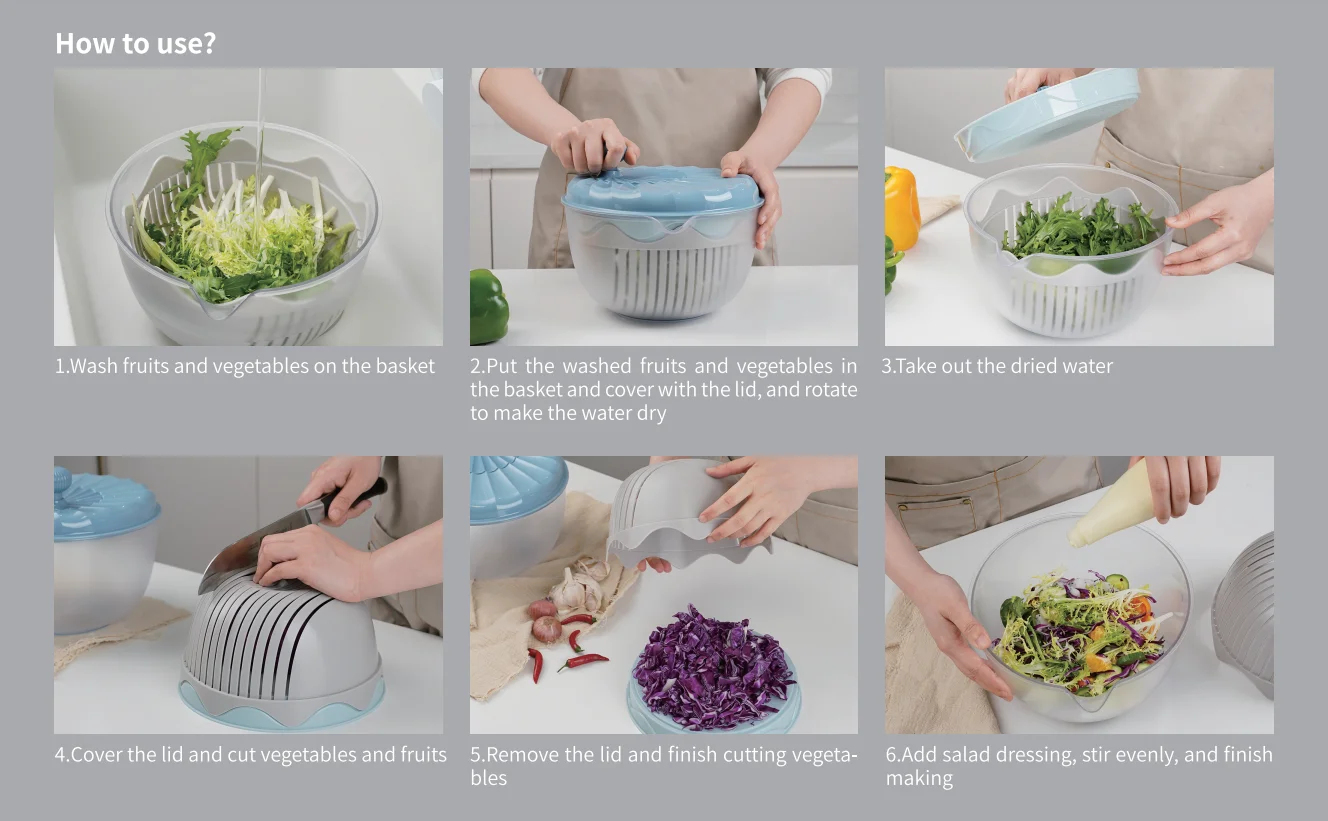 6 in 1 Multifunctional Manual Plastic Vegetable Dryer Salad Spinner for Kitchen Salad Tool