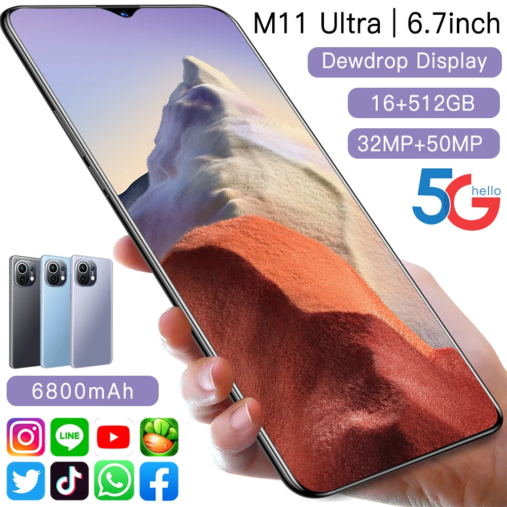 Новое поступление сотовый телефон M11 Ultra 16 ГБ + 512 ГБ 3G 4G 5G мобильные телефоны недорогой Оригинальный разблокированный смартфон Android