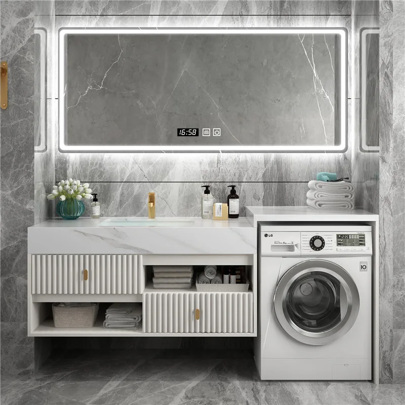 Simple rock plate bathroom cabinet balcony drum washing machine integrated cabinet combination modern bathroom washbasin