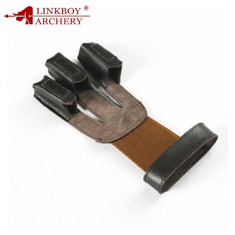 Leather archery adjustable three finger guard glove for bow and arrow shooting both left and right hand