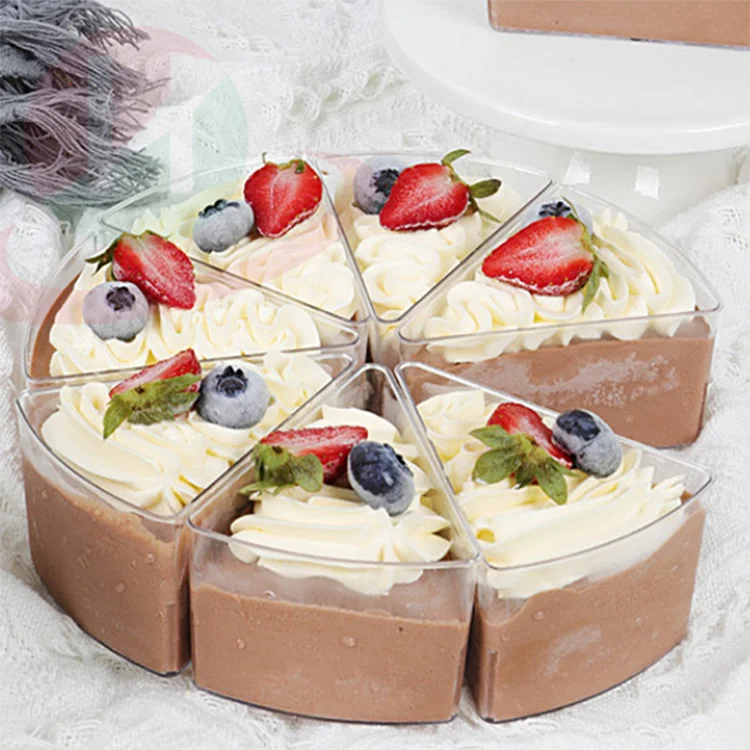High Quality Arc Triangle Plastic Dessert Ice Cream Cups customized PS Clear Plastic Mousse Cake Pudding Cups