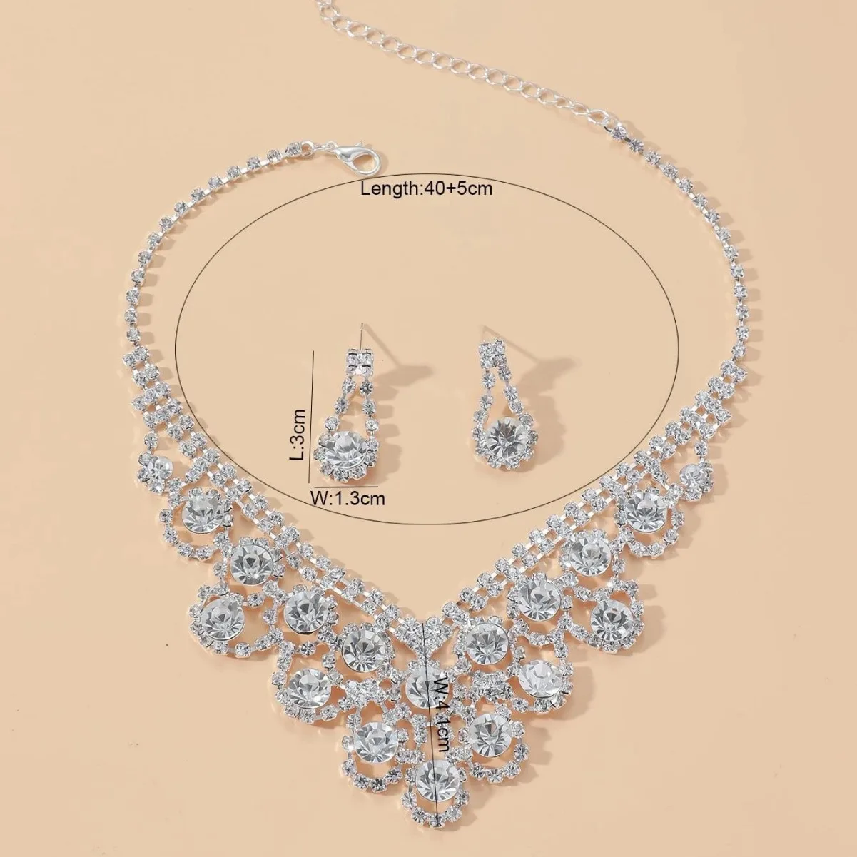 Wholesale Accessories Elegant Bridal Jewelry Set  Claw Chain Rhinestone Necklace & Earrings for Women, Perfect for Evening Dress