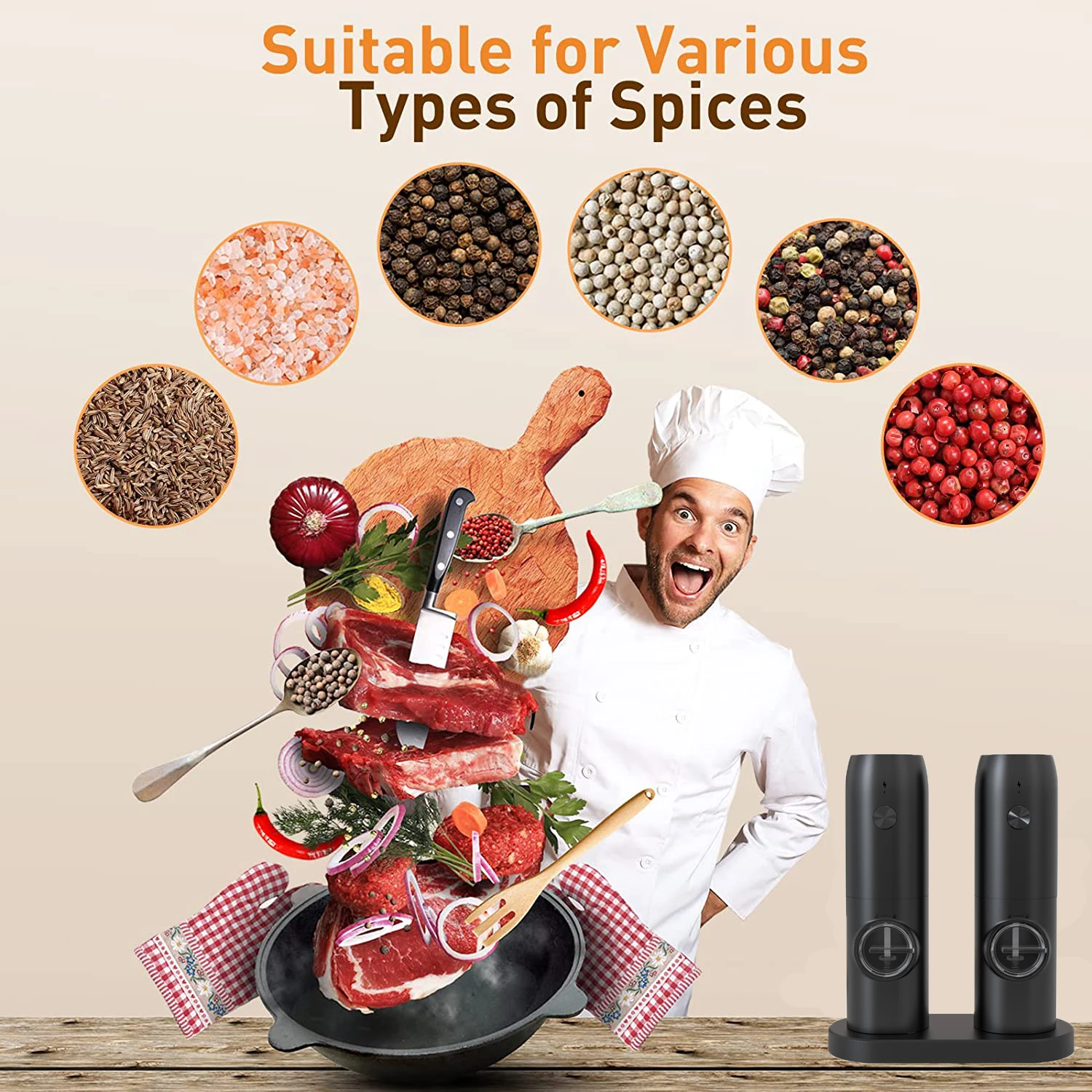 Best Selling Stainless Steel Rechargeable Custom 2PCS Set Gravity Electric Salt And Pepper Grinder Set With Charging Base