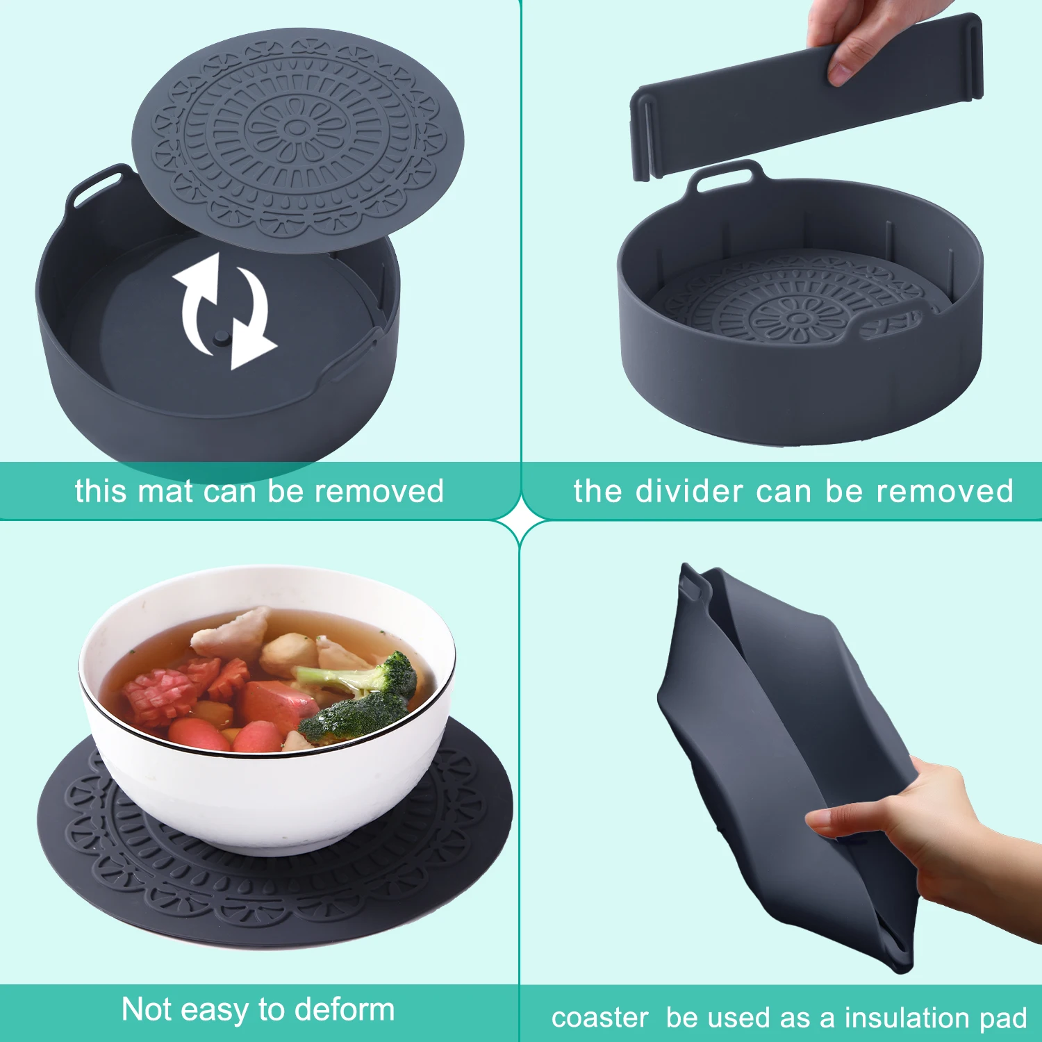 Wholesale Air Fryer Silicone Liners Reusable Round Food Grade Silicone Pan Baking Mat Square Available for air fryer liner