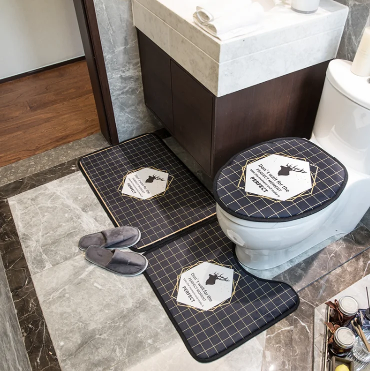 
 Комплект из 3 предметов, хорошо впитывающей влагу Нескользящие печатных ванная комната Циновка пены коврик для ванной комнаты  