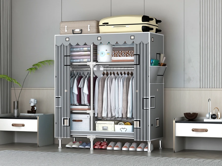 Good Quality New Arrivals Foldable Metal Wardrobe Bedroim Bedroom Furniture Foldable Simple Cloth Wardrobe