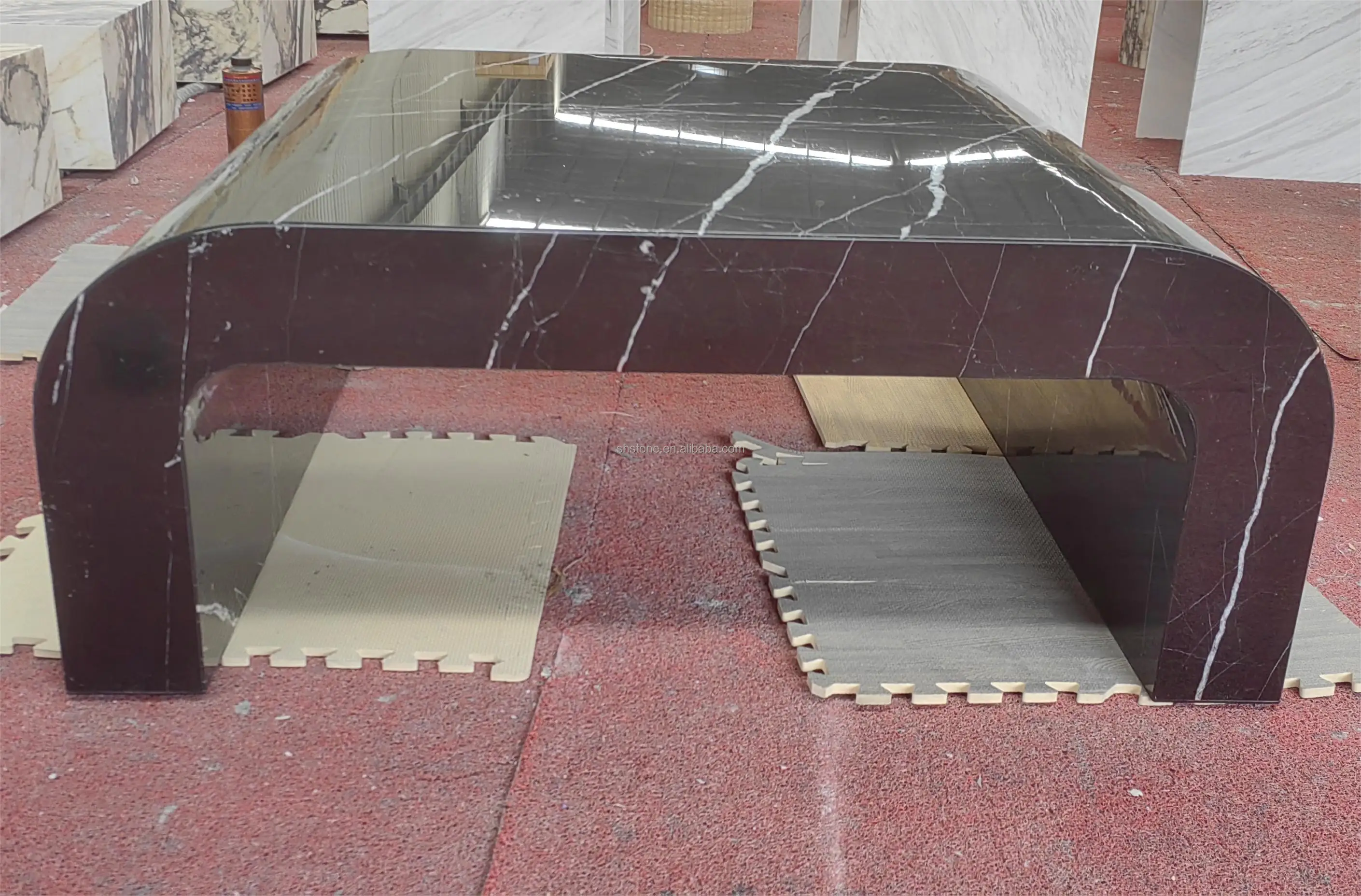 SHIHUI Nordic Unique Design Living Room Stone Furniture Black Nero Marquina Polished Marble Coffee Table