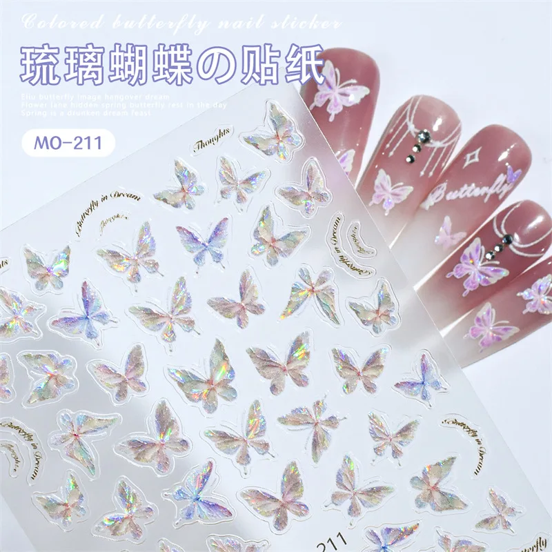3 styles Butterfly Letters Nail Stickers 3D Self Adhesive Waterproof DIY Pink Blue Purple Glitter Butterfly Nails Decoration