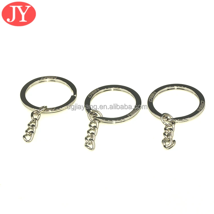 custom laser logo on flat metal  key ring 23mm iron spring ring split circle black key chain for handbag