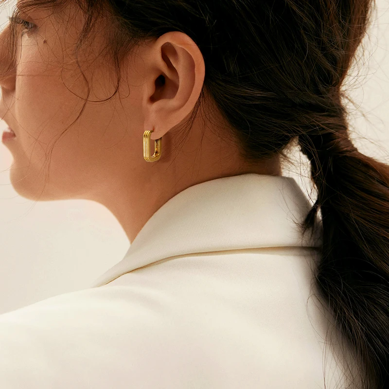 Mini square round cheap wholesale brass 18k gold plated chunky U huggie trio square hoop earrings for women