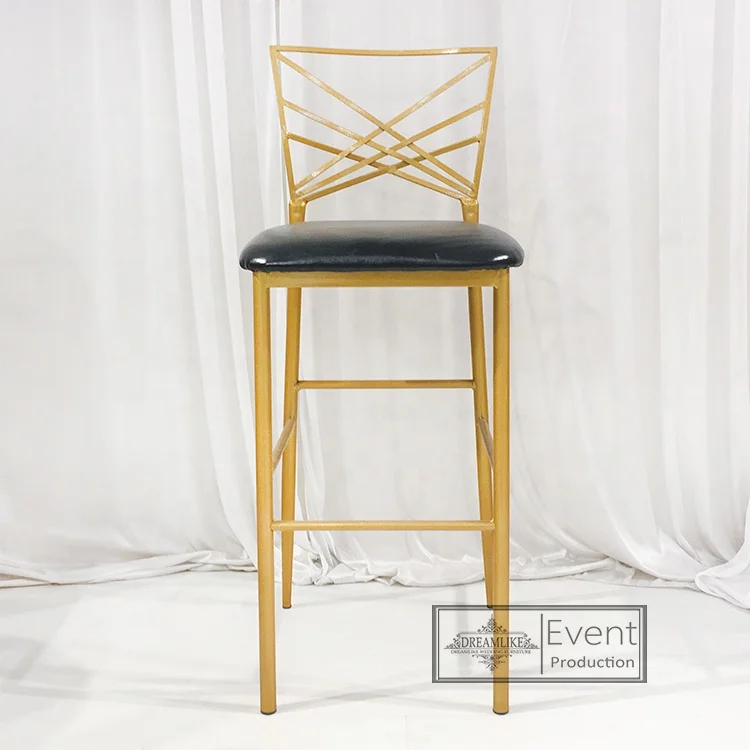 Wedding furniture high used counter stool for nightclub golden metal frame steel bar chair