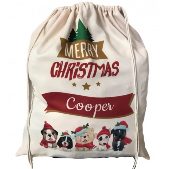 Christmas Large Sacks Santa Bag sublimation Christmas Gifts Sack Bags Elk Organic Heavy Canvas Bags with Red drawstring Sack
