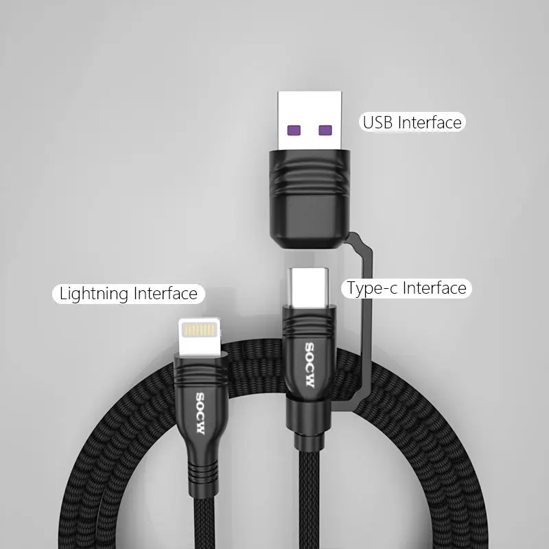 
2 in 1 nylon braided PD fast charging MFi USB type C to lightning cable with USB A adapter for iPhone iPad iPod cable 