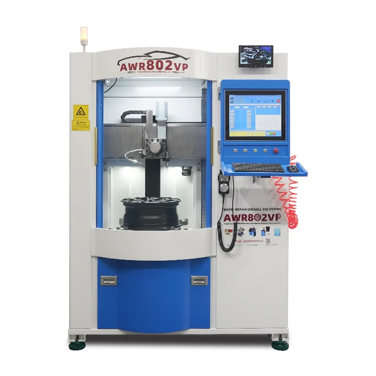 Vertical Alloy Wheel Repair Machine AWR802VP With 4 Position Electric Turret and One-click Probing and Cutting Function