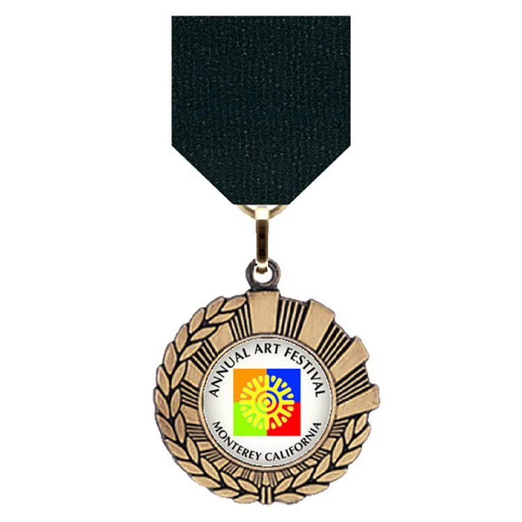 China Factory Metal Dragon Boat Decorative Metals Medallions with Custom Drape Ribbon