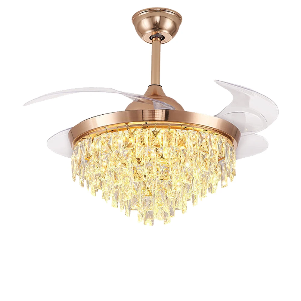 Ceiling fan with light 42 Inches Gold Modern Room Series LED Fancy Crystal Fan With Transparent Clear