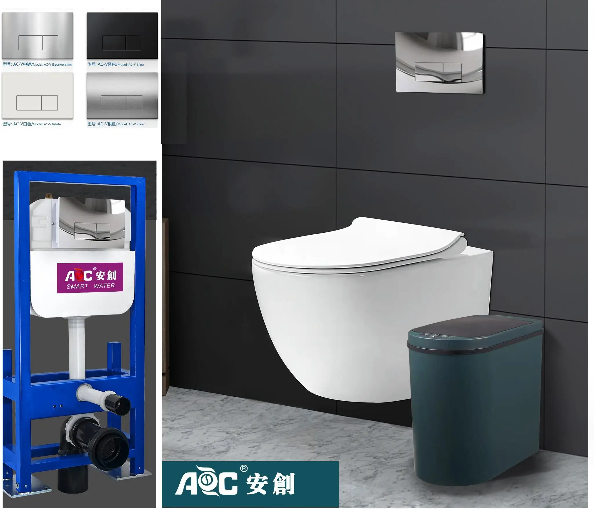 Wall Hung Smart Toilet With Tank Wc Pan Squat Toilet Concealed Cistern Push Button