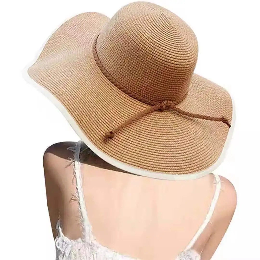 HT-1433 High Quality Wholesale Summer Straw Hats Breathable Large Beach Wide Brim Straw Hat