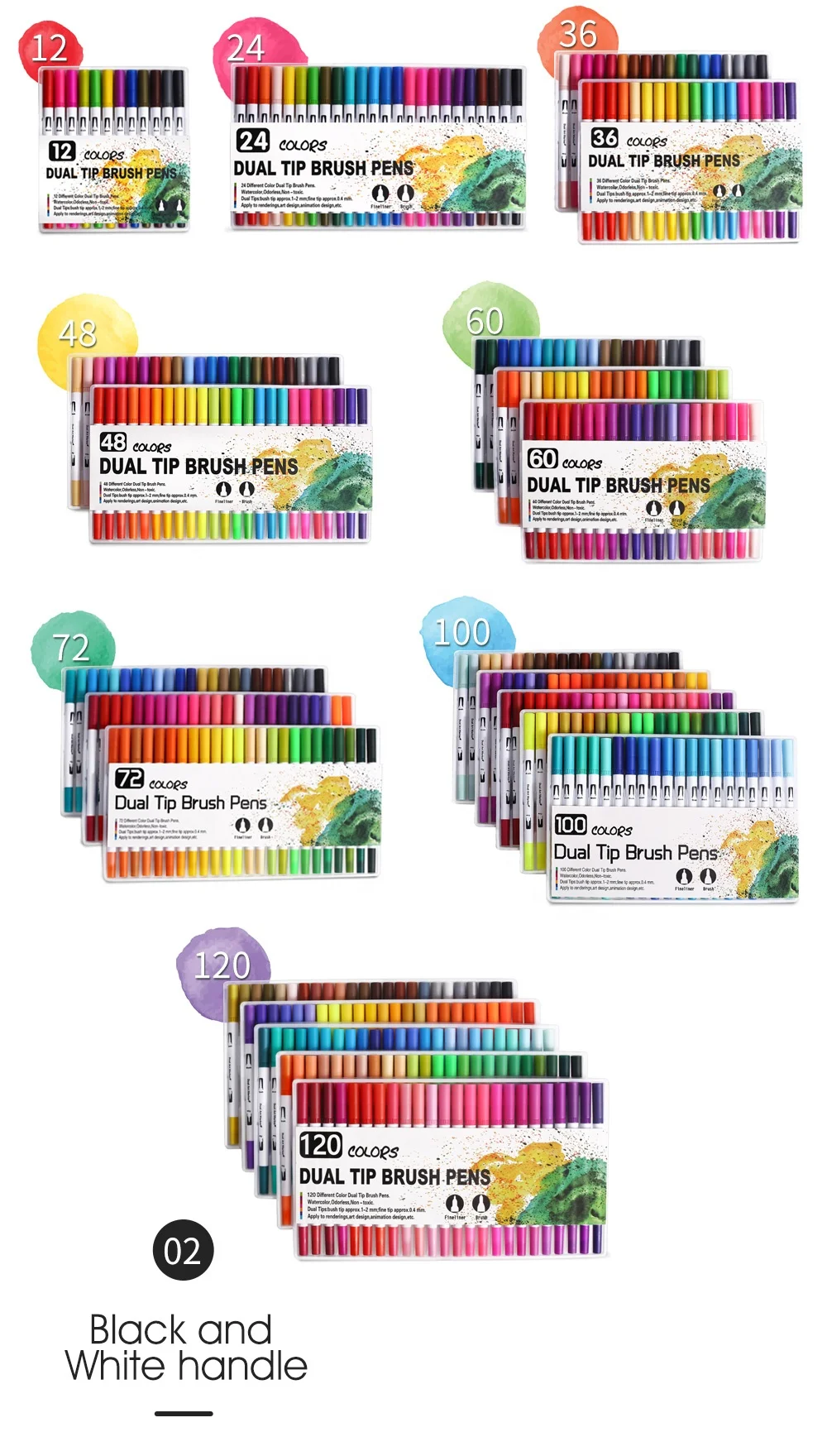 В наличии, маркер для художественного рисования, 12/24/36/48/60/72/100/120 цветов, 0,4 мм, двойной наконечник кисти, художественный маркер, набор акварельных ручек